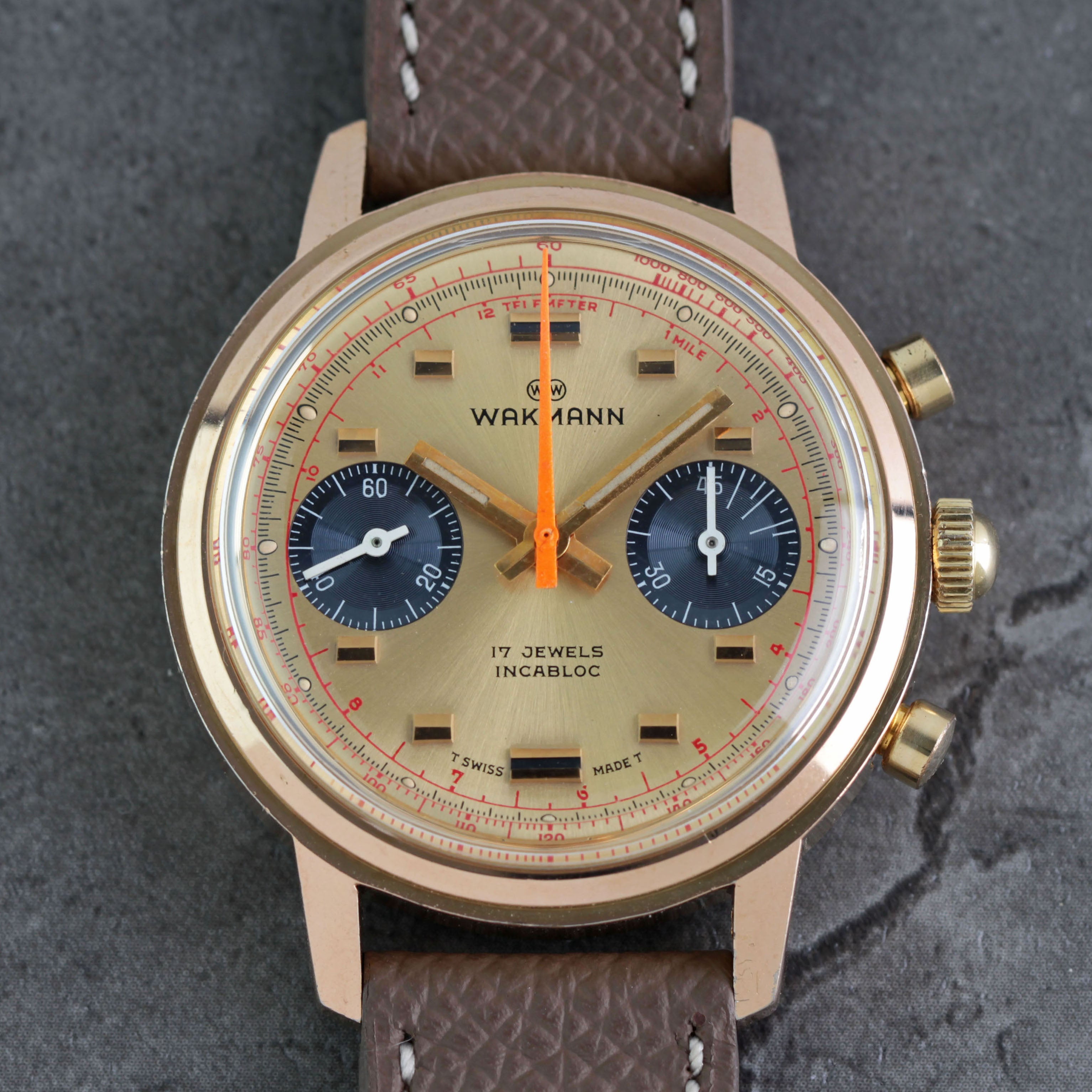 Wakmann 1960s Gold Plate Chronograph Ref.1376